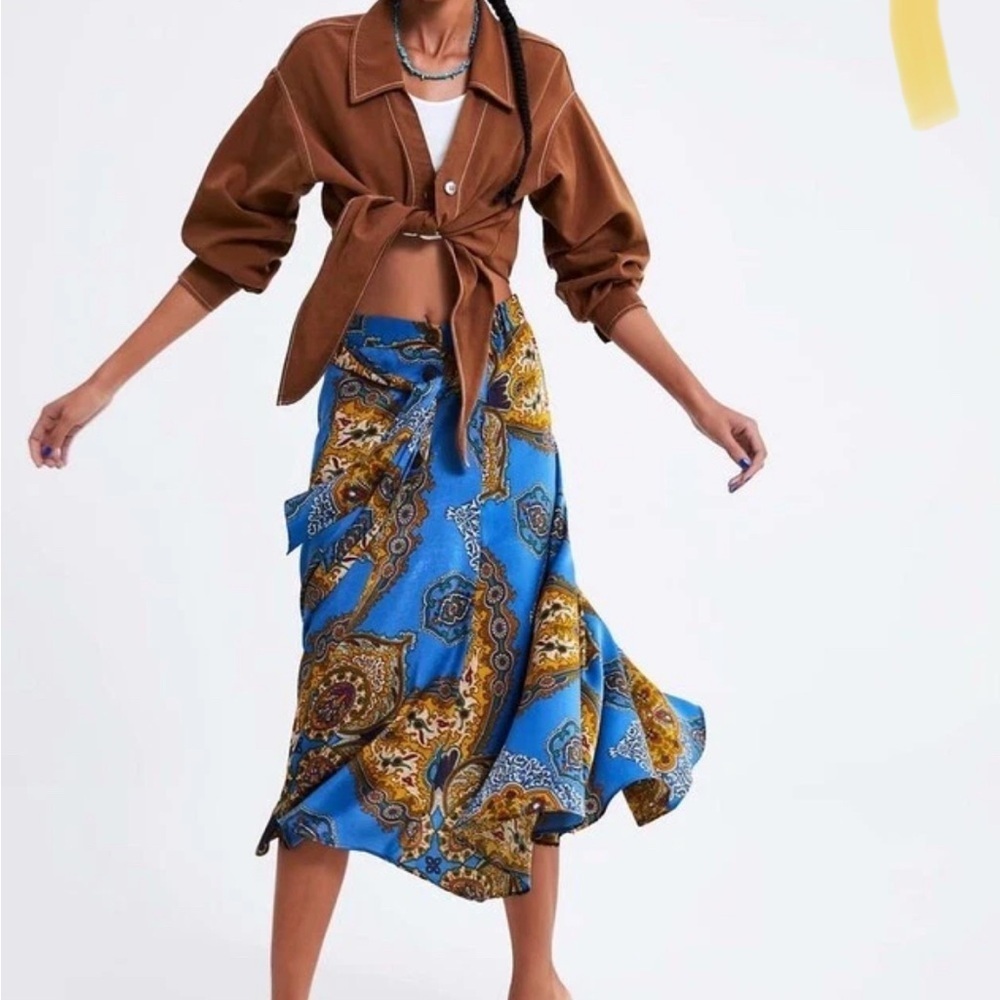 ZARA Boho Paisley Wrap Skirt Vintage Festival Vibes size M bohemian multicolor